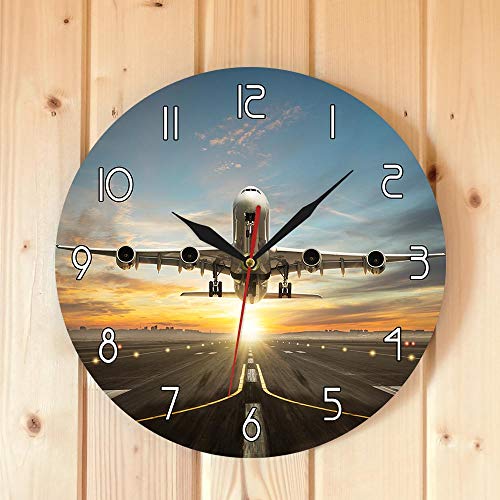 The Geeky Days Huge Two Storeys Commercial Jetliner Silent Quartz Printed Wall Clock Commercial Airplane Taking Of Runway In Dramatic Sunset Light Modern Home Decor #TOP6