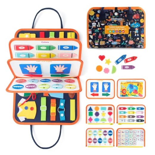 Freebear Busy Board, Toddler Travel Toys, Quiet Book, Sensory Toys for Toddlers 2 3 4, Montessori Toys for Toddler Activities Board, Educational Toys for 2 Year Old Girls Boys Gift，Dark Blue