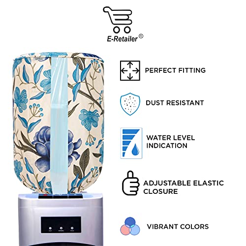 Image of Polyester Water Dispenser Bottle Cover Digital Printed with Elastic Closure & Dustproof Protector for 20 Ltr (Blue Floral, 17x11 Inch)