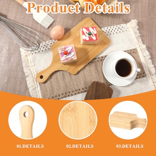 8 piezas tabla de cortar rectangular de bambú con mango miniatura 3