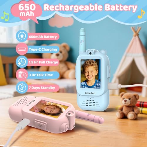 Image of Video Walkie Talkie Set for Children with Camera & Video Chat, Educational Toy, Creative, Ideal for Boys & Girls, from 3 Years, Birthday, Christmas (Set of 2, Blue & Pink)