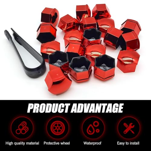 Image of 20 PCS Wheel Nut Cover, Hexagonal Tire Screw Dust and Rust Proof Protective Cap with Puller, Perfect Fit Plug-in Tire Bolt Personalized Decorative Accessories, for Most Cars Trucks (Red)