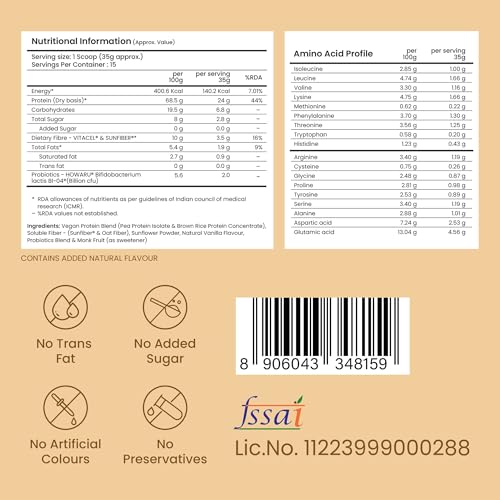 Image of Supply6 Plant Protein Powder | 24g Vegan Protein for Muscle Gain & Recovery | Pea & Rice Protein | No Bloating, Easy Digestion | With Probiotics & Fibre | Zero Sugar (500g, Vanilla)