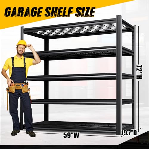 Image of 3-Pack Heavy Duty Garage Shelving for Large Storage & Whole Garage Organization, 72 inchH x 59 inchW x 20 inchD Adjustable 5-Tier All Metal Wire Shelf for Tools,Storage Bins,Bulk Items,Warehouse&Workshop