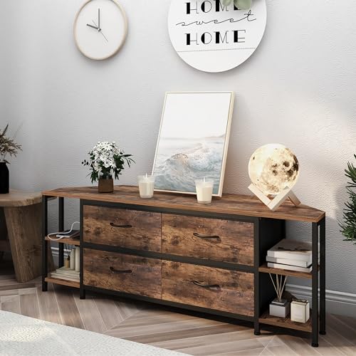 Image of EXOTICA Corner TV Stand for 55 inch TV with Drawer & Power Outlet, Brown
