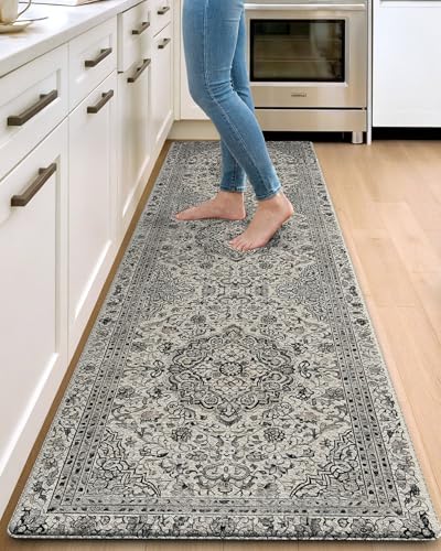 DEXI Kitchen Floor Mats Cushioned Anti Fatigue Runner 24x87 Brown Grey