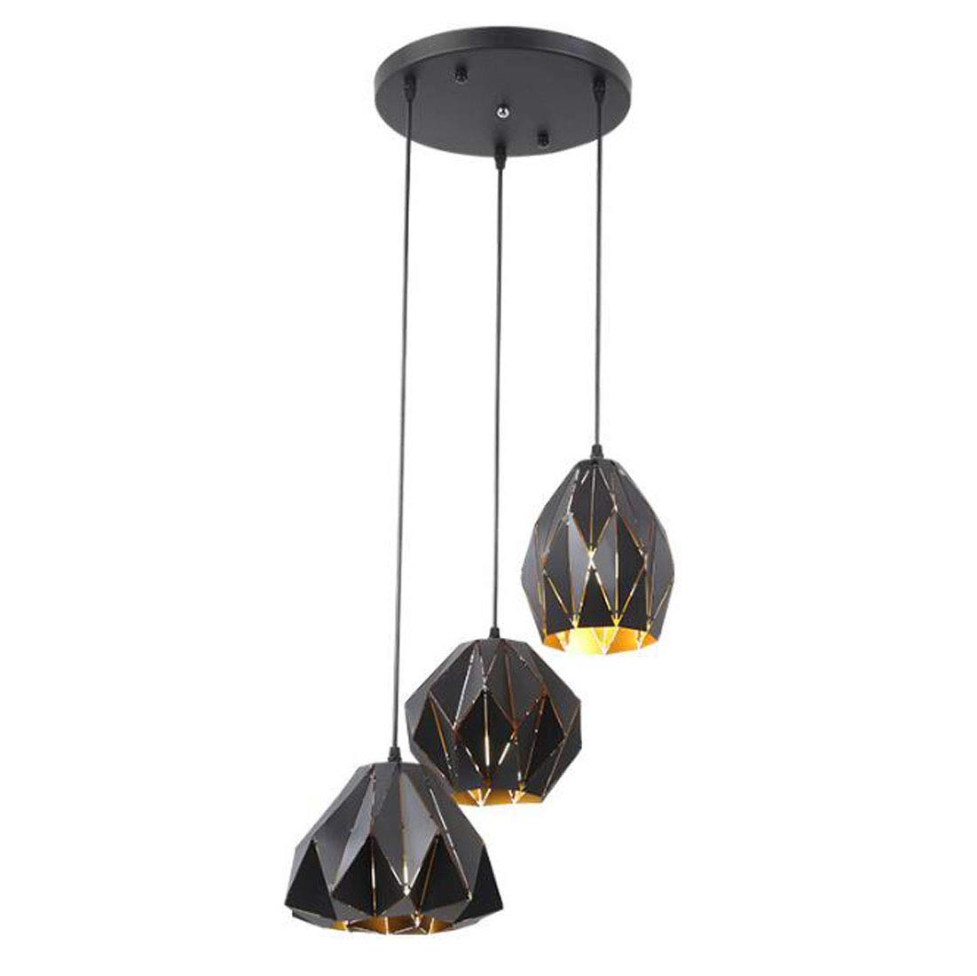 Suspension industrielle 3 lumières avec lustre cage en fer noir vintage pour îlot de cuisine