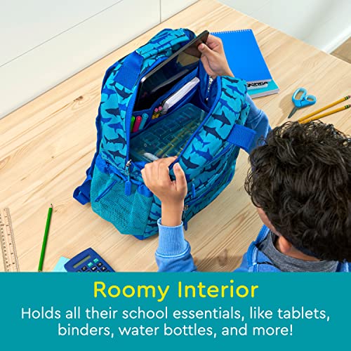 Bentgo® Kids Backpack - Lightweight 14” Backpack In Unique Prints For School, Travel, & Daycare - Roomy Interior, Durable & Water-Resistant Fabric, & Loop For Lunch Bag (Shark) #TOP1