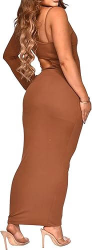 Miniatura 2 de Vestido sexy de manga asimétrica para mujer, con agujeros recortados, entallado, para fiesta, club, vestido sólido