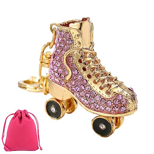 CJKDXDH Llavero de patín con diamantes de imitación brillantes 3D de cristal brillante, bonito llavero colgante de mochila para coche (morado)