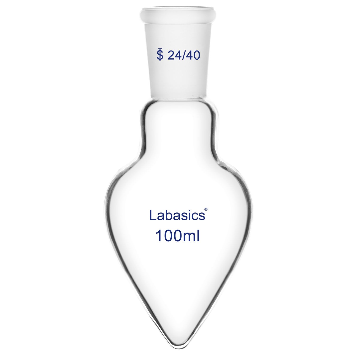 Glass Recovery Flask, Pear-Shaped Lab Flask Heavy Wall Single Neck Borosilicate Glass with 24/40 Standard Taper Outer Joint for Rotary Evaporator, 100 ml