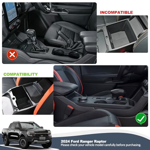 TUAMFO Para organizador de console central Ford Ranger 2024, para Ford Ranger Raptor 2024, caixa de