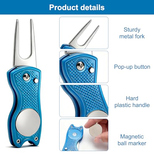 3 Stück Golf Pitchgabel Set - Robuste Edelstahl Faltbare Pitchgabel Golf in Schwarz Rot Blau,Tragbares Golf Reparaturwerkzeug für Green, Divot, Golfplatz, Ballmarkierung, Zubehör Geschenk für Golfer