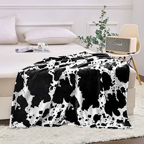 Bnuitland Black Cow Print Blanket With Cow Storage Bag,300 Gsm Double Sided Outdoor Lap Throw,Gift Blanket For Adults And Kids,Lightweight Fuzzy Decor Blanket,Super Soft Cozy Flannel Bed Throw #TOP3