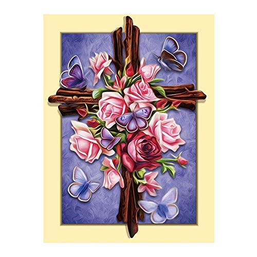 Rose Cross Religion Diamond Painting - PigBoss Full Drill 5D Diamond Painting Art Cross Diamond Embroidery Cross Stitch Kits Christmas Gift Mosaic Pattern (13.8 x 17.8 inch) (A : L1250)