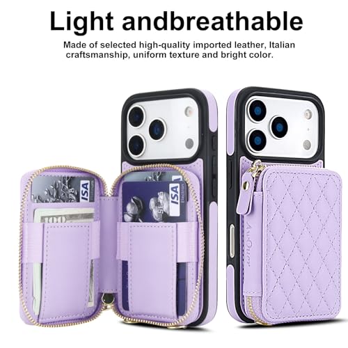 Housse en cuir pour iPhone 15 violet élégant avec sa bandoulière - 5