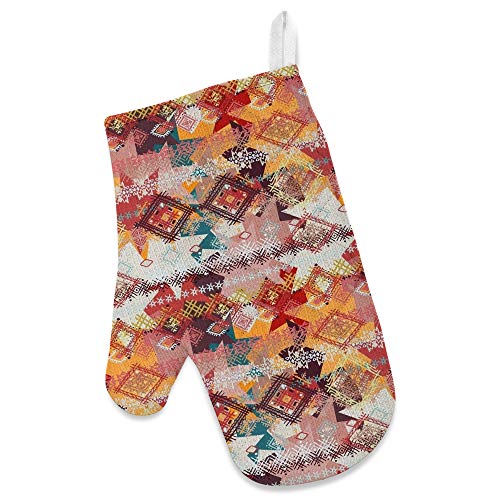 U-Life Apron With Glove Oven Mitt Pot Holder Set Abstract Vintage Bohemian Indian Turkish Patchwork For Women Men Kids #TOP1
