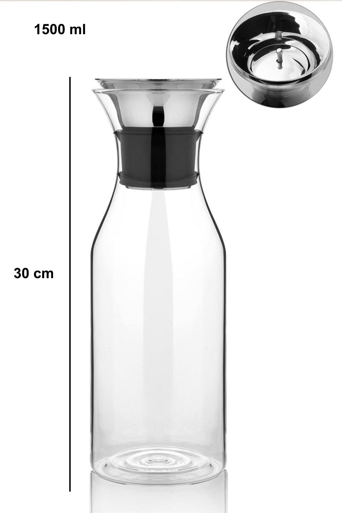 Borosilikat Cam Sürahi Otomatik Çelik Kapak 1500ml