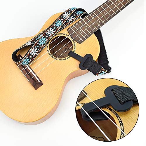 Image of CLOUDMUSIC Ukulele Strap Clip On No Drill J Hook For Soprano Concert Tenor Baritone With Hawaiian Colorful Floral Pattern(Blue White Flower)