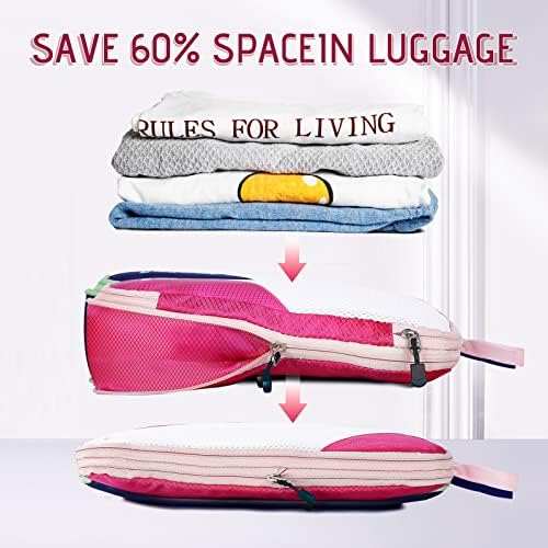 AiQInu Organizator walizki, 5 sztuk Compression Packing Cubes Ultralekki, Rozkładany, Oszczędność miejsca Organizatorzy podróży do odzieży, bielizny, torby na buty podróżne (różowy)