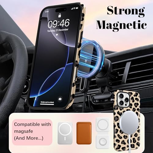 Image of Magnetic for iPhone 16 Pro Case for Women Men, Brown Leopard | Cool Cheetah Pattern Design [Compatible with MagSafe] 2-Layer Hybrid Shockproof Glossy Protective Cover