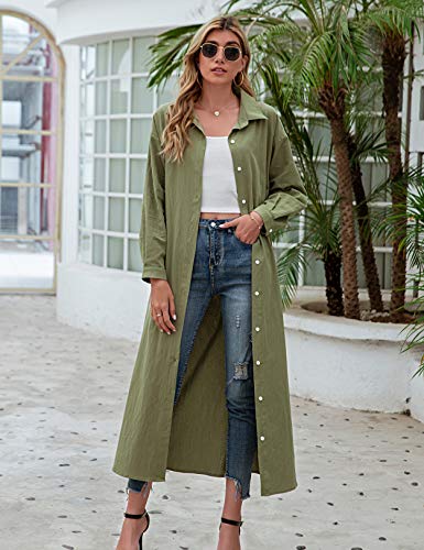 Sopliagon Women Cotton And Linen Shirt Dress Casual Loose Maxi Dresses Green M #TOP1