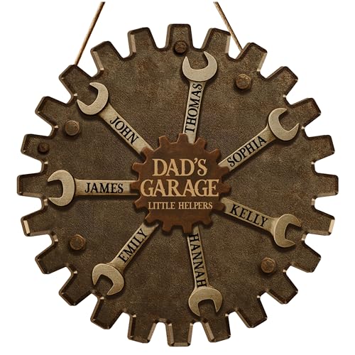 Personalized Dad’s Garage Wooden Gear Sign - Custom Plywood Wall