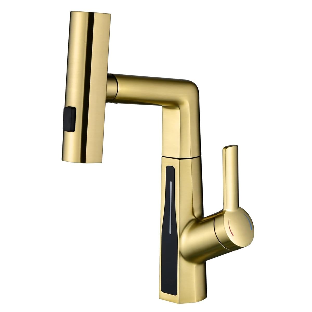 Mitigeur de lavabo LED or brossé réglable en hauteur