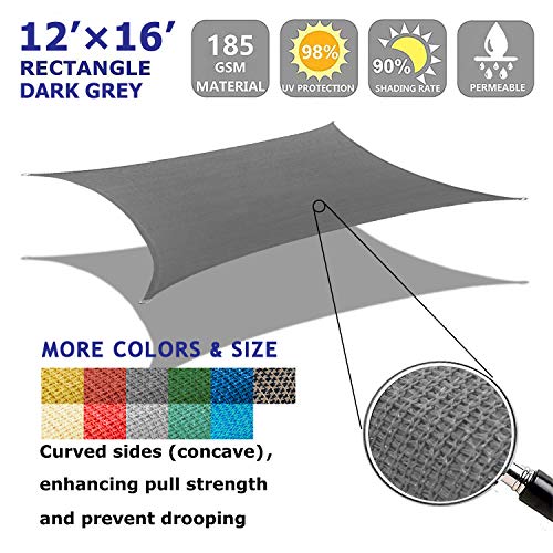 Shade&Beyond Sun Shade Sail Rectangle Canopy 12' X 16' Sail Shade Dark Grey Sun Shades For Patios #TOP1