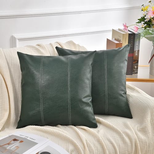 ZONYO Faux Leather Throw Pillow Covers 18x18 Inch Set of 2, Outdoor Waterproof...