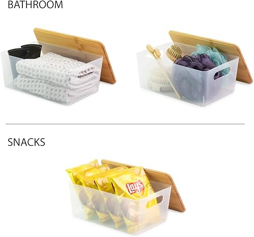 Miniatura 9 de Isaac Jacobs - Juego de 2 contenedores de almacenamiento transparentes XL con asas recortadas y tapa de bambú organizadores de plástico para el