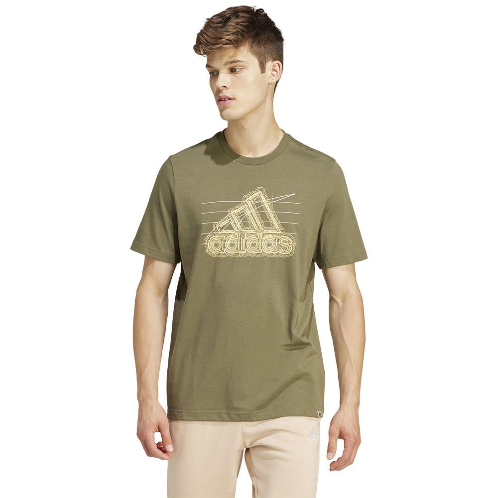 adidas Men's Growth Badge Graphic Tee, Olive strata, S