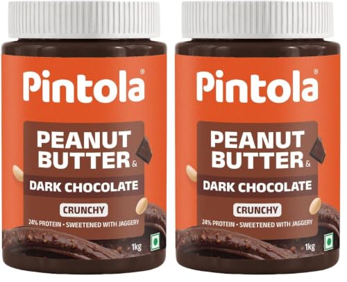 Image of Pintola Peanut Butter Chocolate Flavour Crunchy 1kg - 18.6g Protein & 5.2g Dietary Fiber, Made with Premium Roasted Nuts & Cocoa, Gluten Free, Zero Cholesterol & Trans Fat, Vit E & B3, Dark Chocolate