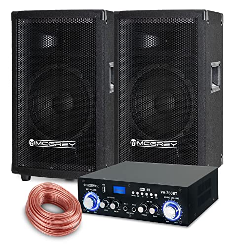 McGrey PA Komplettset DJ Anlage PowerDJ-1000 (System mit Partyboxen, Lautsprecher, 2X 300 Watt, Bluetooth-Endstufe, Verstärker, Lautsprecherkabel)