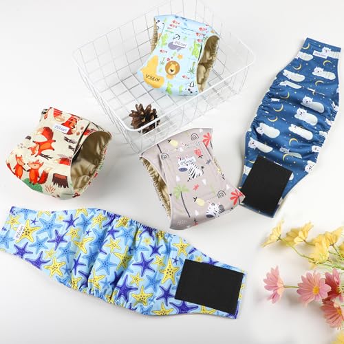 Image of 5 Pack Dog Diapers Male Reusable, Premium Belly Bands for Male Dogs, High Absorbing Male Dog Pee Wraps for Doggie in Incontinence or Excitable Urination and Training,Animal,XS