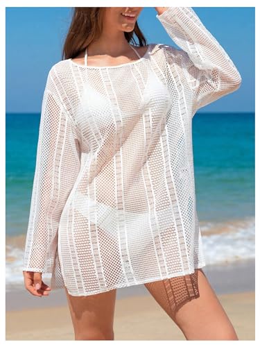 SweatyRocks Girl's Split Swimsuit Cover Up Long Sleeve Scoop Neck Bathing Suit Cover Up3