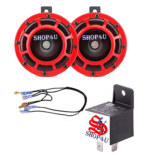 Image of 125MM Super Tone Red Grill Car Horn Set of 2 Compatible with Hyundai Creta (Metal Chrome, Free Relay and Wire)