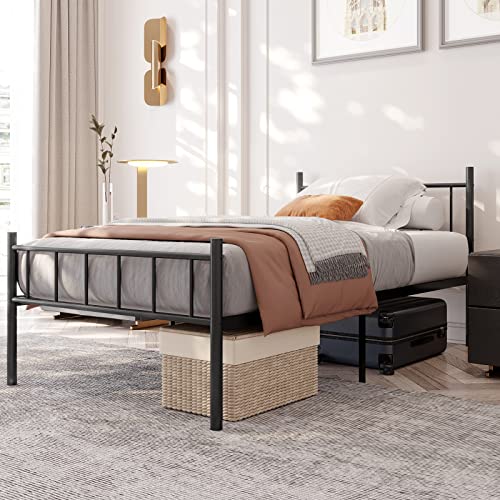 Zunatu Metal Bed Frame Platform With Headboard & Footboard Heavy Duty Sturdy Foundation With Storage Space Squeak Resistant Easy Assembly,No Box Spring Needed,Twin #TOP2
