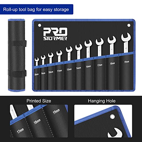 Prostormer Reversible Ratcheting Combination Wrench Set, 10-Piece 8-19Mm Metric Box End And Open End Spanner With Rolling Pouch, 72-Teeth, Cr-V Constructed #TOP5