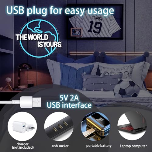 Image of The World Is Yours Neon Sign Bedroom Led Wall Decor Kids Game Club for Man Cave Hanging Neon Lights for Office Graduation Party Birthday Gifts