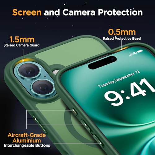 Image of Miracase Magnetic Series for iPhone 16 Case [Compatible with MagSafe] Military-Grade Protection, Anti-Fingerprint, Slim Phone Case for iPhone 16 6.1 inch - Dark Green