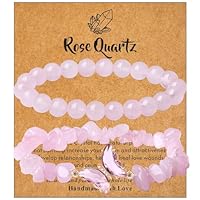 AWARDSEN 2Pcs Butterfly Bracelets for Women Rose Quartz Crystal Pink Bracelets Healing Crystal Bracelet Natural Gemstones Stretchable Jewellery 8mm Beaded Bracelet Gift for Women Birthday