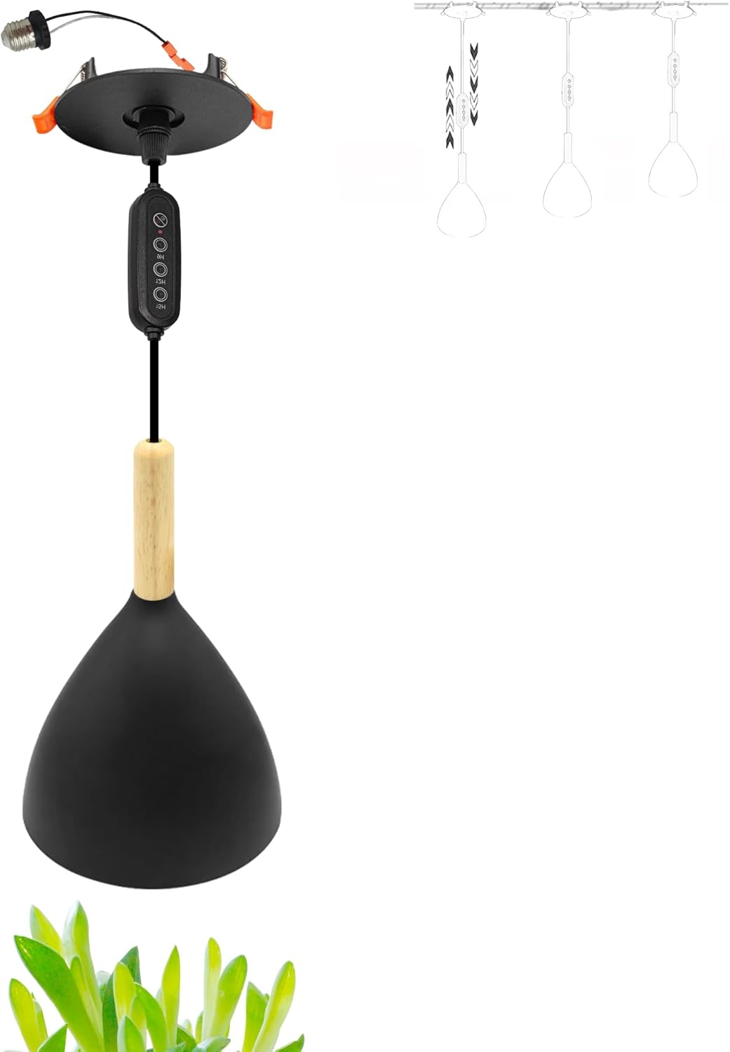 Downlight, Plant Growing Light, Compatible with E26 Base, 24 Hour Timer, Auto On, Adjustable Cord Length, 10W LED, Full Spectrum, 4500K, Bulb Included, Auto On/Off Time Setting, Hanging