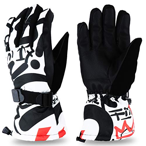 EVBEA - Guantes de esquí térmicos para niños y niñas con temperaturas frías, Impermeables, elásticos y cálidos para Invierno, de 22 Grados F, Color Mujeres-Negro&Blanco, tamaño Medium