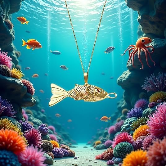 Gold Fish Charm Pendant,Sea Animal Golden Fish Shaped Gold Plated Pendants Pave Ocean Pendants for Men Women for DIY Bracelet Necklace Earrings Beading, Pave Ocean Jewelry Making Accessory - Image 2