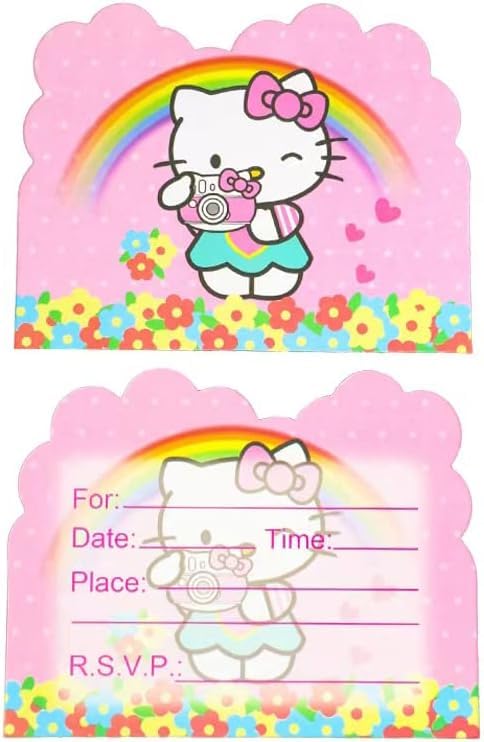 Jlemon 20pcs Hello Cat Kate Birthday Party Invitations Card Hello Cat Birthday Party Supplies Party Post Decoration (Card A)