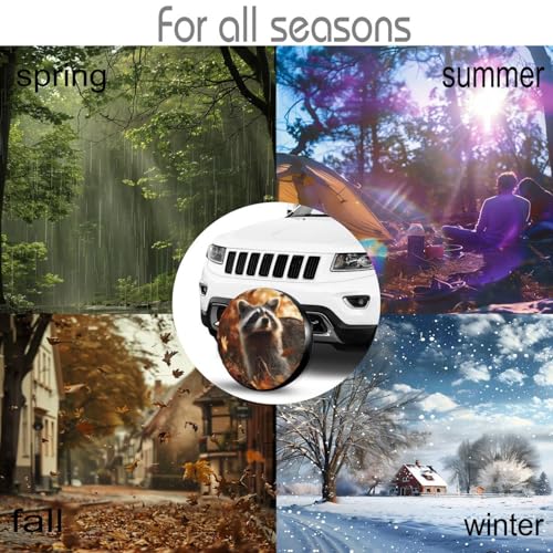 Image of Fall Raccoon Spare Tire Cover for Rv SUV Truck Camper Trailer,Cute Animal Tire Cover Wheel Covers Universal Fit,17 inch