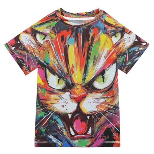 Toddler Boy Rash Guard Short Sleeve Swim Shirt Cat Print Rashguard 9-10T Beach Shirts Quick Dry,39