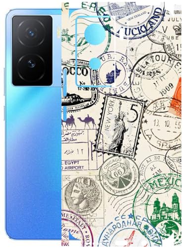 Image of AtOdds - Full Body Back Screen Guard Protector Film - Lamination Wrap Skin Sticker Compatible with IQOO Z7 (5G) | Scratchproof Matte Finish (Stamps)