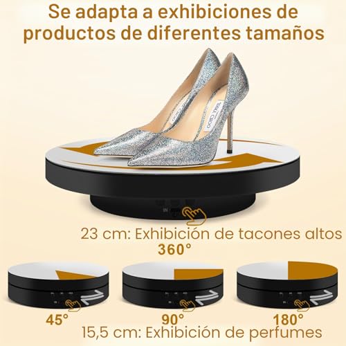 Miniatura 5 de Ygvqn Plataforma Giratoria Eléctrica 360 , Soporte Giratorio Motorizado Para Joyas, Relojes, Productos Digitales, Plato Giratorio Para Fotografía, Grabación De Vídeo, Con 2 Tableros De Fondo - Negro